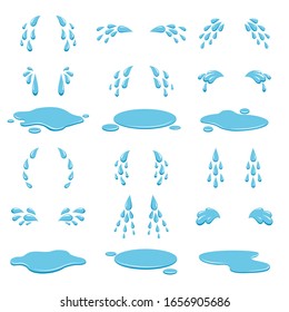 Tears with puddles. Cartoon crying teardrops isolated on white background, comic weeping cry dews, sad and depression droplets vector image