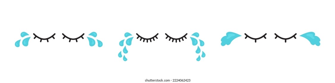 Icono vectorial de lágrimas, llanto de ojos, agua de gota, emoción triste, expresión de caricatura aislada en fondo blanco. Ilustración de corte