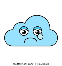 Teary cloud emoticon outline illustration. Melancholy, teardrop emoji. Social media cartoon sticker