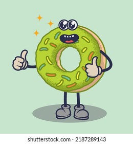 Teary eyes Donuts with laughing good expression sticker. Cartoon sticker in comic style with contour. Decoration for greeting cards, posters, patches, prints for clothes, emblems.