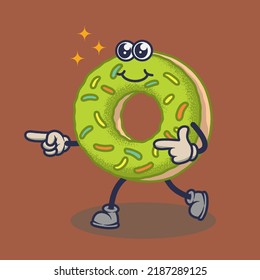 Teary eyes Donuts with smiling face expression sticker. Cartoon sticker in comic style with contour. Decoration for greeting cards, posters, patches, prints for clothes, emblems.