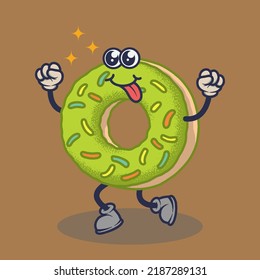 Teary eyes Donuts with stuck out tongue expression sticker. Cartoon sticker in comic style with contour. Decoration for greeting cards, posters, patches, prints for clothes, emblems.