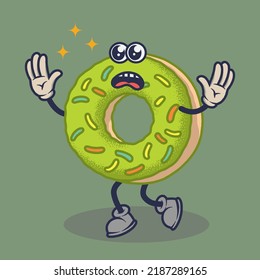 Teary eyes Donuts with weary face expression sticker. Cartoon sticker in comic style with contour. Decoration for greeting cards, posters, patches, prints for clothes, emblems.