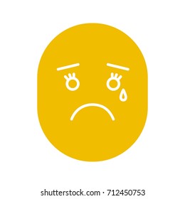Teary smile glyph color icon. Crying face. Silhouette symbol on white background. Negative space. Vector illustration