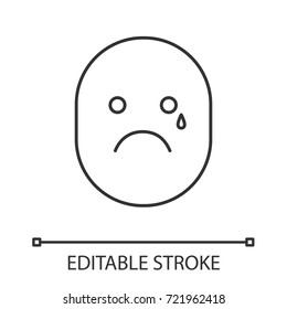 Teary smile linear icon. Thin line illustration. Crying face. Contour symbol. Vector isolated outline drawing. Editable stroke