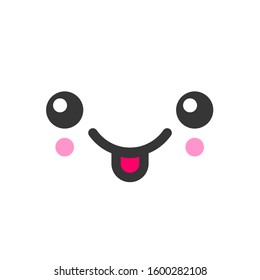Tease with tongue kawaii cute emotion face, emoticon vector icon. Characters and emoji cartoon design