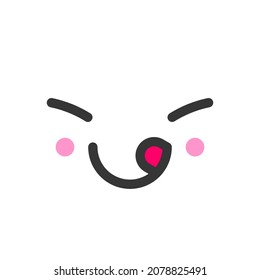 Tease with tongue kawaii cute emotion face, emoticon vector icon. Characters and emoji cartoon design