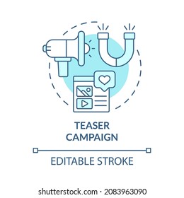 Teaser Campaign Launch Concept Icon. Small Business Startup Prelaunch Add. Marketing Strategy Abstract Idea Thin Line Illustration. Vector Isolated Outline Color Drawing. Editable Stroke