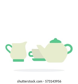 Tea-set vector flat material design isolated on white