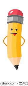 Teasing cartoon pencil. Education icon. Vector illustration