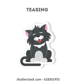 Teasing cat sticker. Isolated sticker on white background.