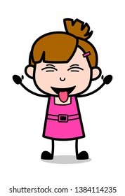 Teasing - Cute Girl Cartoon Character Vector Illustration