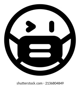 Teasing emoji with right eye wink while wearing the mask