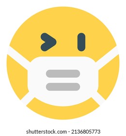 Teasing emoji with right eye wink while wearing the mask