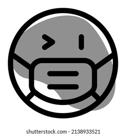 Teasing emoji with right eye wink while wearing the mask