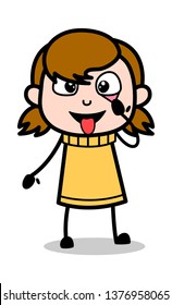 Teasing Expression - Retro Cartoon Girl Teen Vector Illustration
