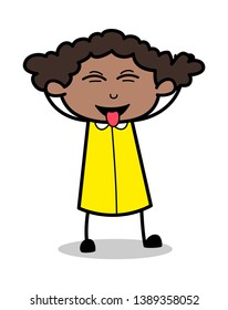 Teasing Face - Retro Black Office Girl Cartoon Vector Illustration