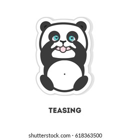 Teasing panda bear. Isolated sticker on white background.