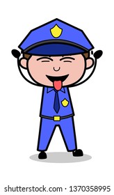 Teasing with Tongue - Retro Cop Policeman Vector Illustration