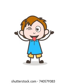 Teasing Tongue and Winking Eye - Cute Cartoon Kid Vector


