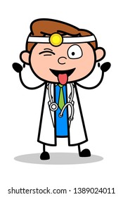 Teasing and Winking Eye - Professional Cartoon Doctor Vector Illustration