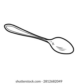 Teaspoon. Hand drawn vector sketch. Kitchen serving item. Restaurant tableware. Metal object. Illustration line art graphic.