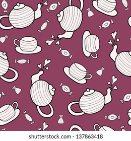 Tea,sweets seamless pattern. Copy that square to the side and you'll get seamlessly tiling pattern which gives the resulting image the ability to be repeated or tiled without visible seams.