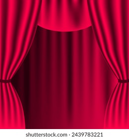 Teathre stage template with red heavy curtain and spotlight
