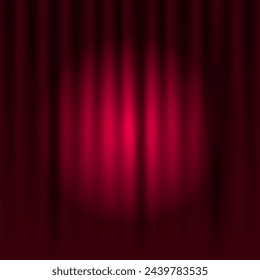 Teathre stage template with red heavy curtain and spotlight