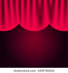 Teathre stage template with red heavy curtain and spotlight
