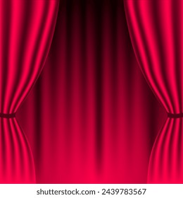 Teathre stage template with red heavy curtain and spotlight