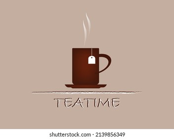 Teatime card design with hot drink, vector illustration