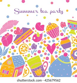 Teatime. Cute vector postcard. Retro design.