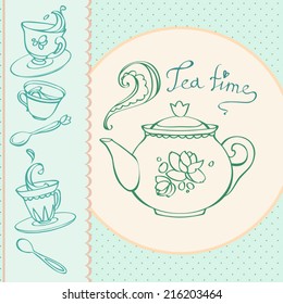 teatime greeting card with mugs