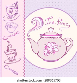 teatime greeting card with mugs.