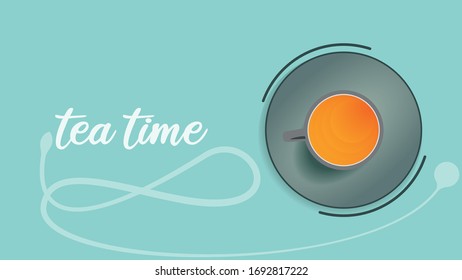 Teatime realistic vector cup and plate nature background