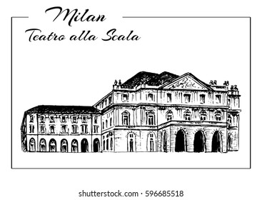 Teatro alla Scala. Milan Opera House, Italy. Musical theater. Vector hand drawn sketch illustration.