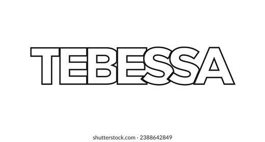 Tebessa in the Algeria emblem for print and web. Design features geometric style, vector illustration with bold typography in modern font. Graphic slogan lettering isolated on white background.