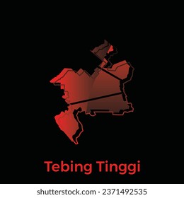 Mapa de la ciudad de Tebing Tinggi de las fronteras nacionales de la provincia de Sumatra del Norte, ciudades importantes, modelo de diseño de ilustración de vector del país cartográfico mundial