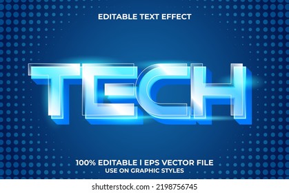 Tech 3d Text Effect With Cyber Theme. Blue Typography Template For Modern Tittle