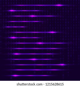 Tech abstract background with glowing lines, neon stripes, vector illustration, eps10