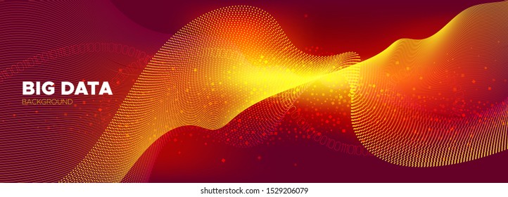 Tech Abstract. Neon Digital Particles. Big Data Concept. Red Binary Number Background. Yellow Tech Poster. Particle Future. Big Data Stream. Light Binary Matrix Background. Orange Tech Banner.