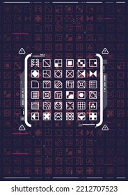 Tech Abstract poster template with HUD elements. cyber culture, Modern flyer for web and print. hacking, Cyberpunk futuristic poster. programming and virtual environments.