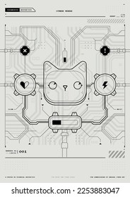 Tech Abstract poster template with HUD elements. cyber culture, Modern flyer for web and print. hacking, Cyberpunk futuristic poster. programming and virtual environments.