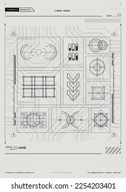 Tech Abstract poster template with HUD elements. cyber culture, Modern flyer for web and print. hacking, Cyberpunk futuristic poster. programming and virtual environments.