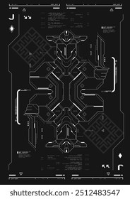 Tech Abstract poster template with HUD elements. cyber culture, Modern flyer for web and print. hacking, Cyberpunk futuristic poster. programming and virtual environments.