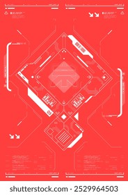 Tech Abstract poster template with HUD elements. cyber culture, Modern flyer for web and print. hacking, Cyberpunk futuristic poster. programming and virtual environments.