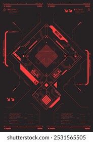 Tech Abstract poster template with HUD elements. cyber culture, Modern flyer for web and print. hacking, Cyberpunk futuristic poster. programming and virtual environments.