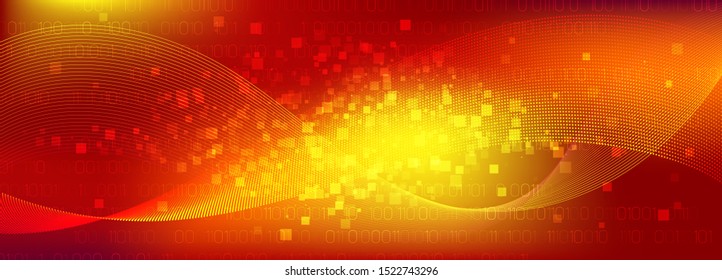 Tech Abstract. Red Particle Future. Big Data Concept. Glow Binary Matrix Background. Yellow Tech Poster. Particle Motion. Big Data Analysis. Neon Binary Number Wallpaper. Orange Tech Banner.