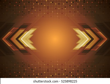 Tech abstracte vierkanten mozaïek achtergrond met pijlen. Vector donker oranje ontwerp